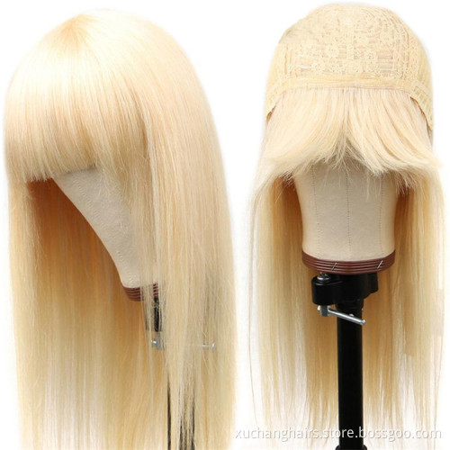 Customized 613 ready to wear remy hair machine made wigs short human hair fringe wigs virgin brazilian hair blonde bob wig